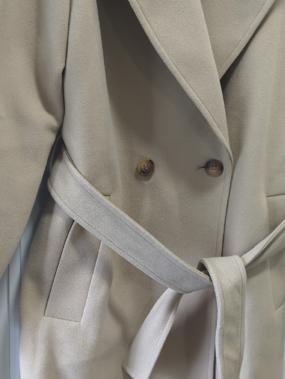 LOFT Light Beige Double Breasted Belted Pea Coat Size Small - Picture 7 of 13